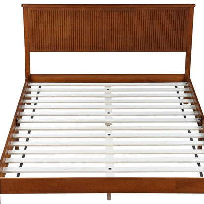 Walnut Ribbed Texture Solid Wood Queen Bed Frame