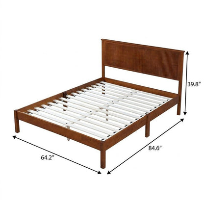 Walnut Ribbed Texture Solid Wood Queen Bed Frame