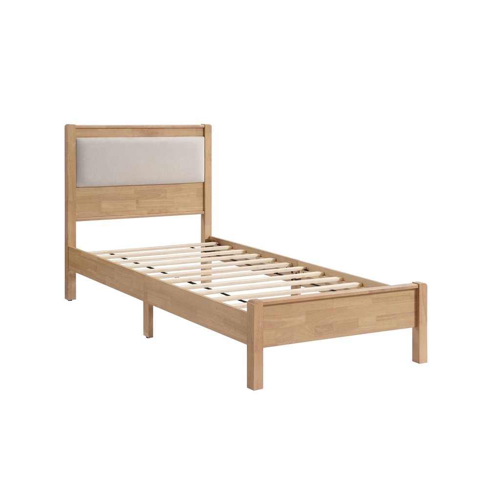 Brown And Light Gray Solid Wood And Linen Blend Upholstered Queen Bed Frame — view 2