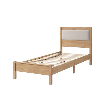 Brown And Light Gray Solid Wood And Linen Blend Upholstered Queen Bed Frame HomeRoots