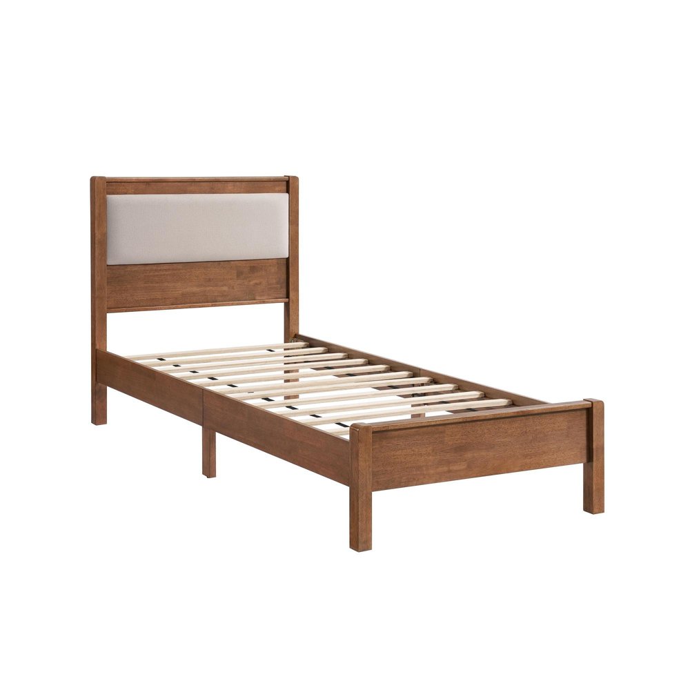 Brown And Light Gray Solid Wood And Linen Blend Upholstered Queen Bed Frame HomeRoots
