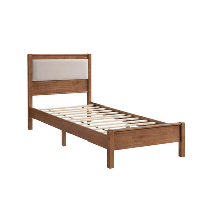 Brown And Light Gray Solid Wood And Linen Blend Upholstered Queen Bed Frame HomeRoots