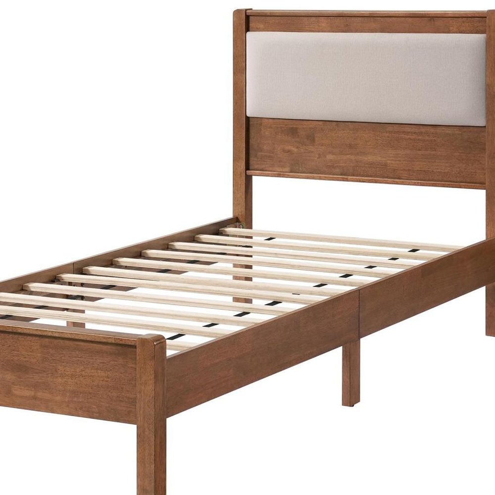 Brown And Light Gray Solid Wood And Linen Blend Upholstered Queen Bed Frame — view 9