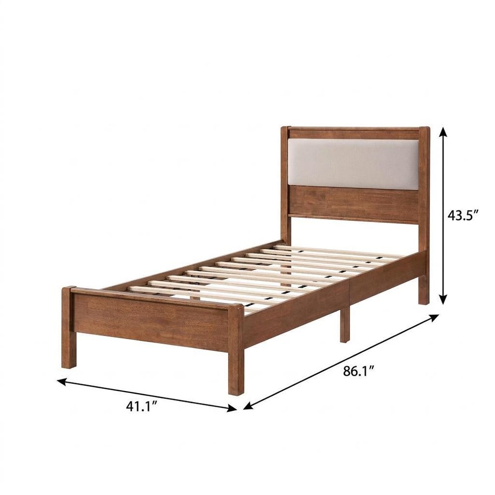 Brown And Light Gray Solid Wood And Linen Blend Upholstered Queen Bed Frame HomeRoots