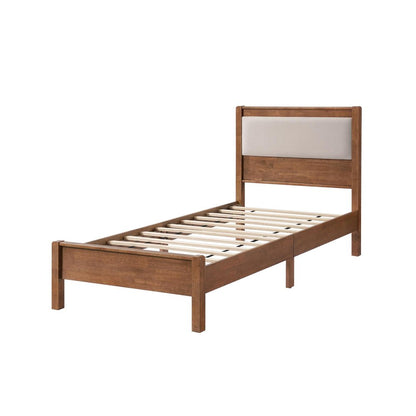Brown And Light Gray Solid Wood And Linen Blend Upholstered Queen Bed Frame HomeRoots