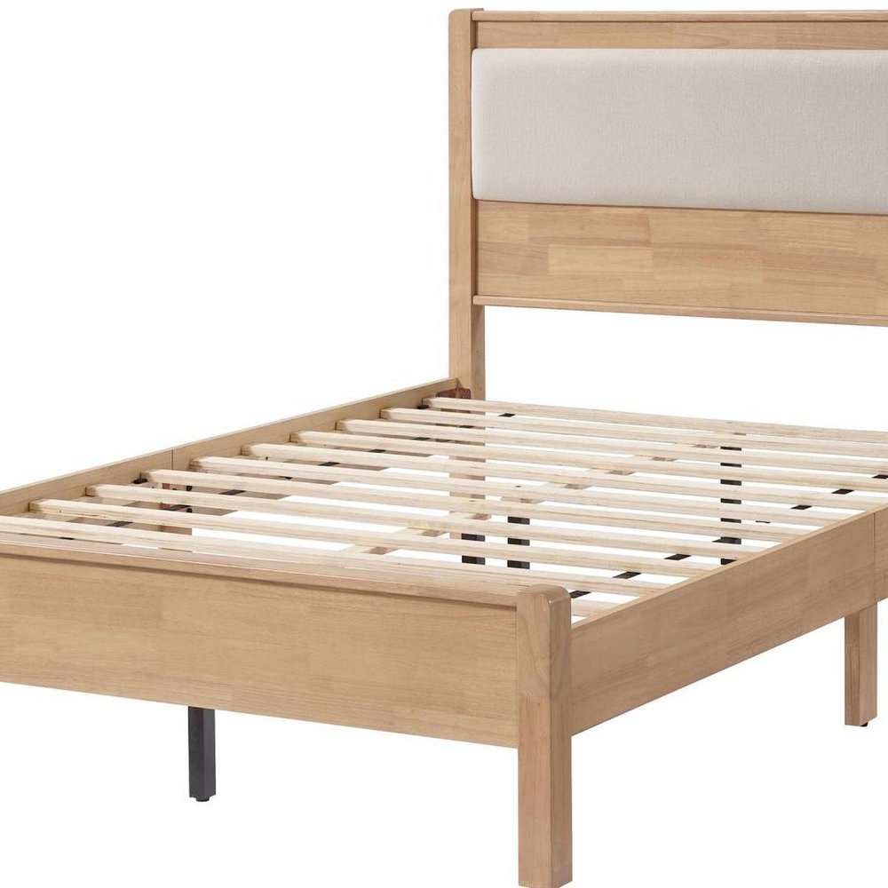 Brown And Light Gray Solid Wood And Linen Blend Upholstered Queen Bed Frame HomeRoots