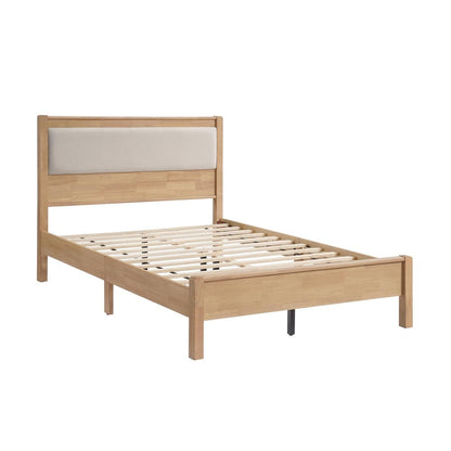 Brown And Light Gray Solid Wood And Linen Blend Upholstered Queen Bed Frame HomeRoots