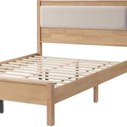 Brown And Light Gray Solid Wood And Linen Blend Upholstered Queen Bed Frame HomeRoots