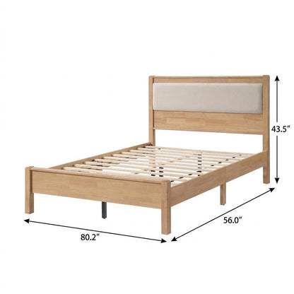 Brown And Light Gray Solid Wood And Linen Blend Upholstered Queen Bed Frame HomeRoots