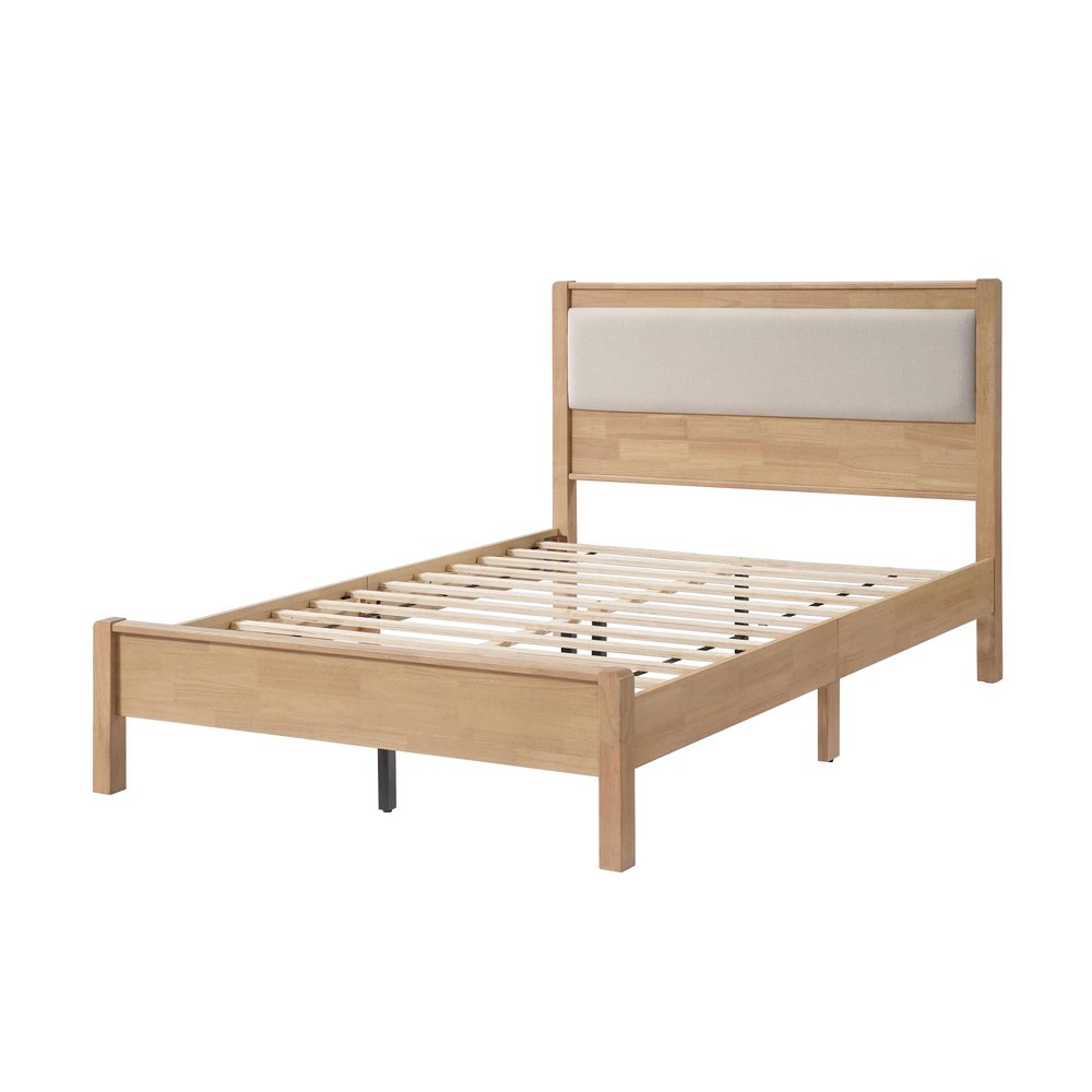 Brown And Light Gray Solid Wood And Linen Blend Upholstered Queen Bed Frame HomeRoots