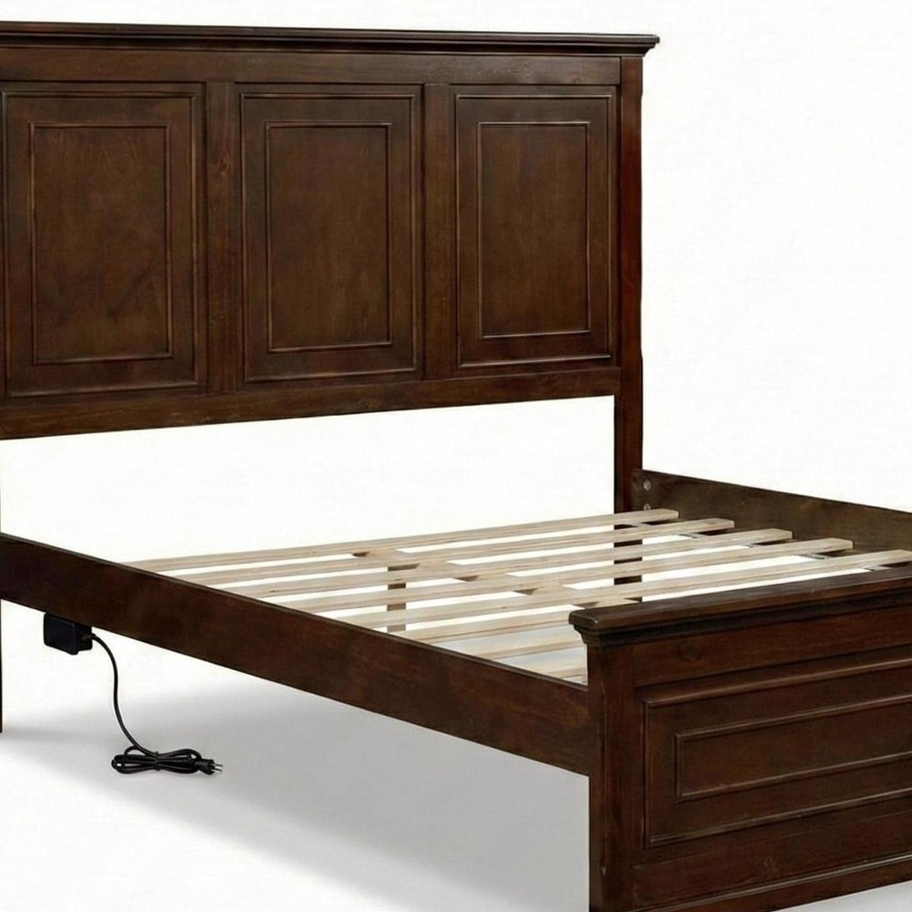 Brown Solid Wood Queen Bed Frame With USB HomeRoots