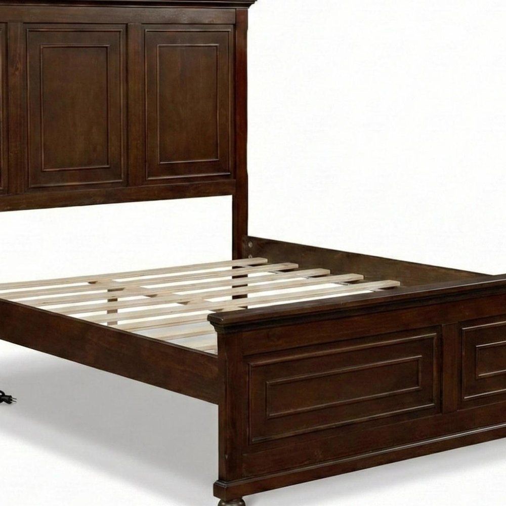 Brown Solid Wood Queen Bed Frame With USB — view 3