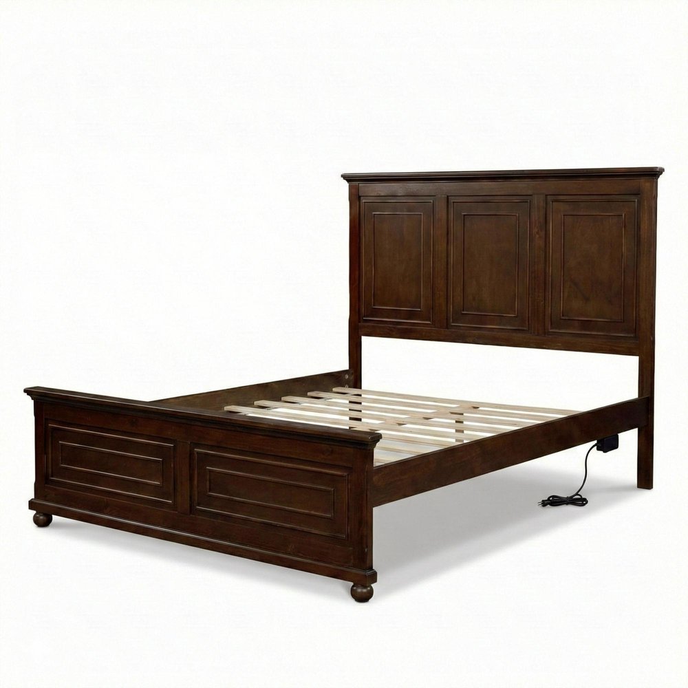 Brown Solid Wood Queen Bed Frame With USB HomeRoots