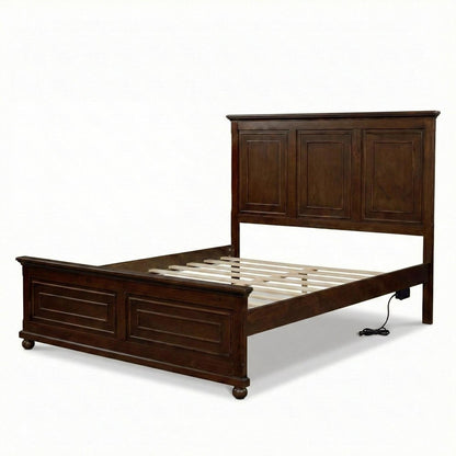Brown Solid Wood Queen Bed Frame With USB