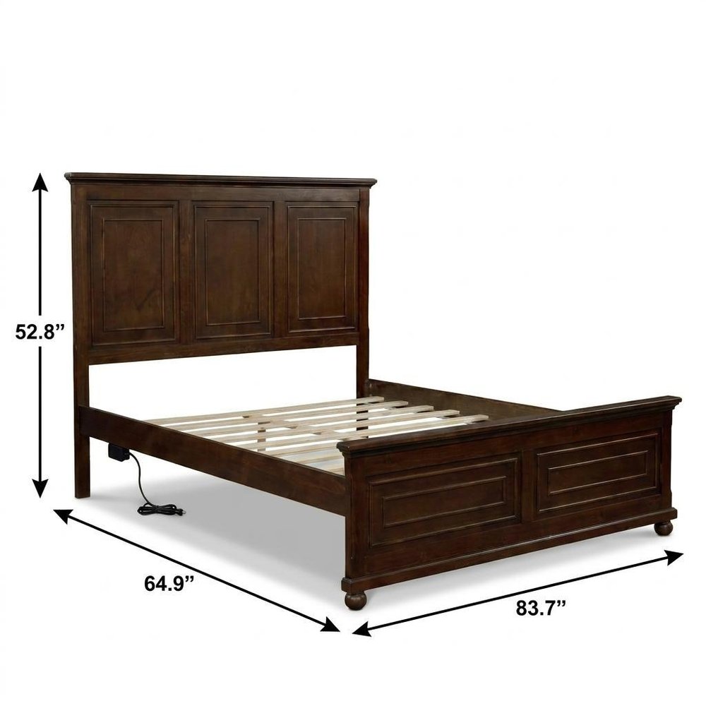 Brown Solid Wood Queen Bed Frame With USB — view 5