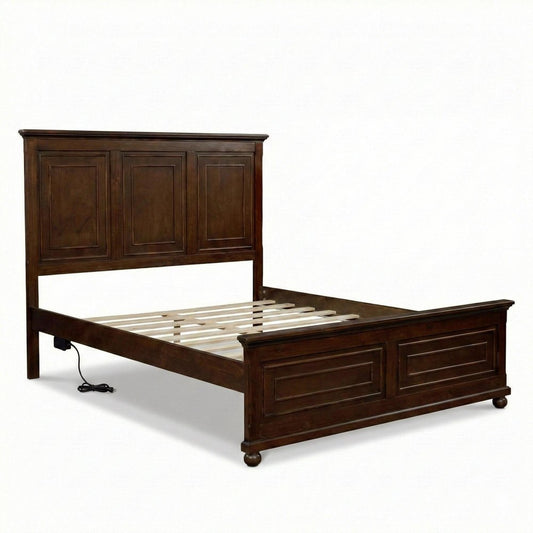 Brown Solid Wood Queen Bed Frame With USB
