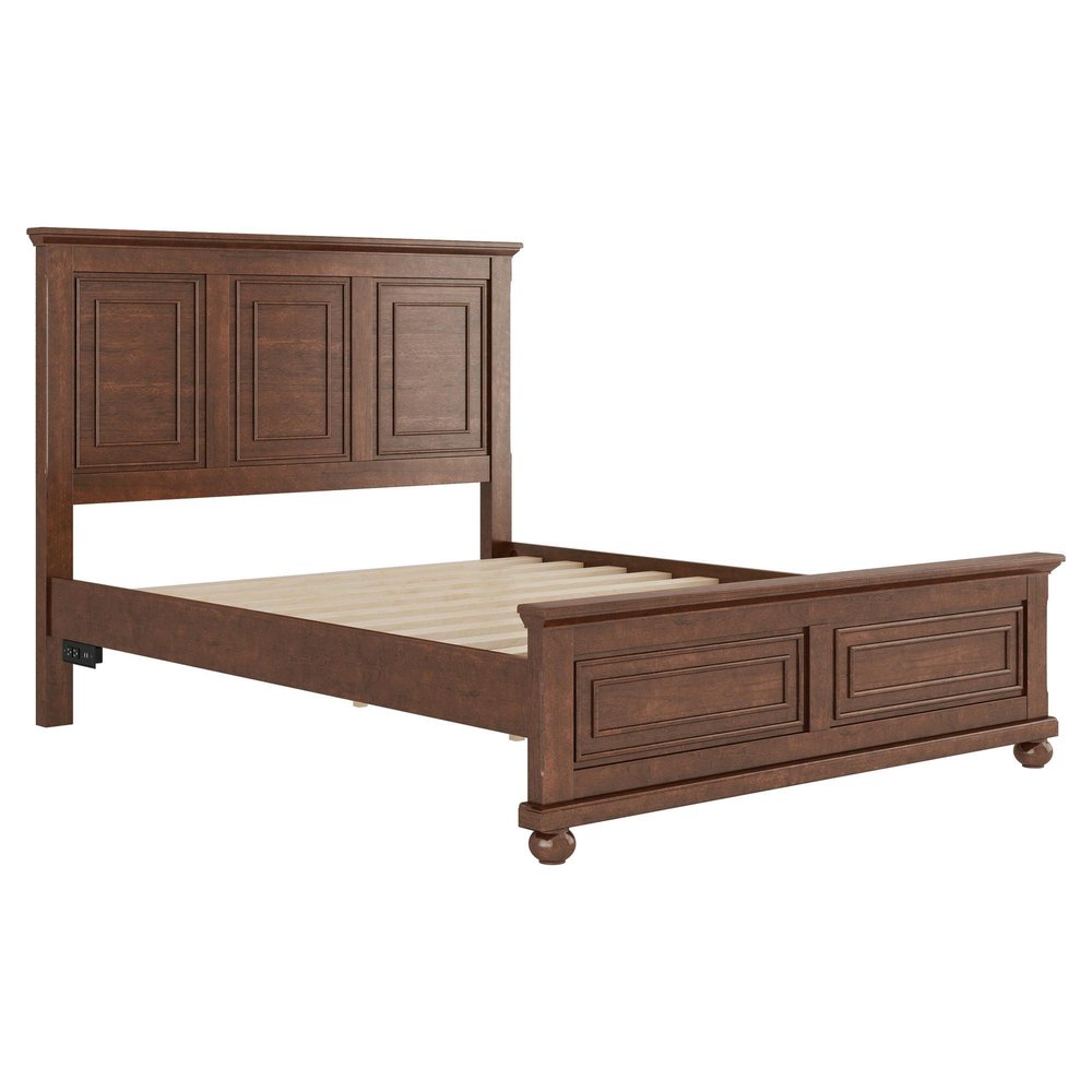 Brown Solid Wood Queen Bed Frame With USB — view 8