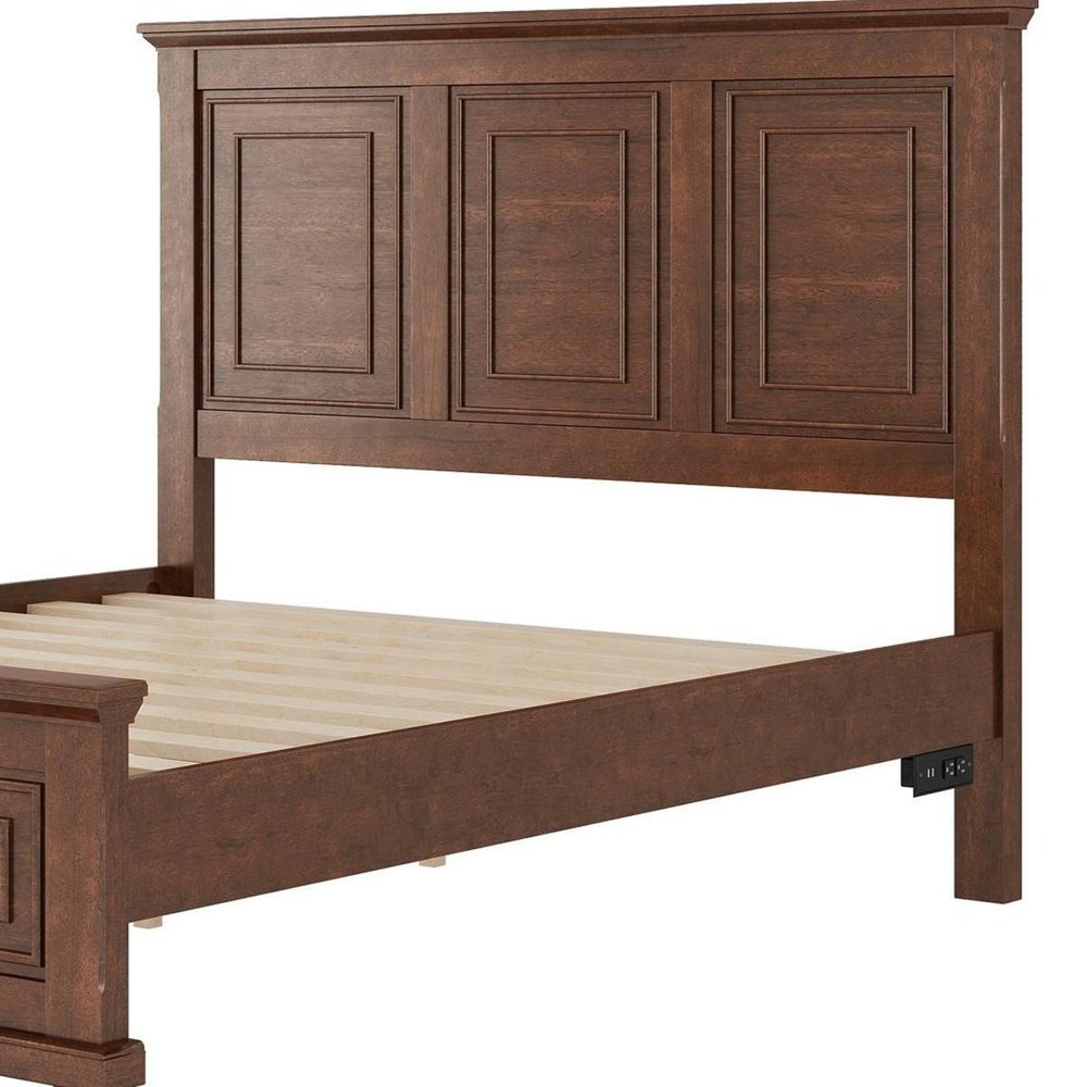Brown Solid Wood Queen Bed Frame With USB