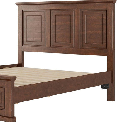 Brown Solid Wood Queen Bed Frame With USB