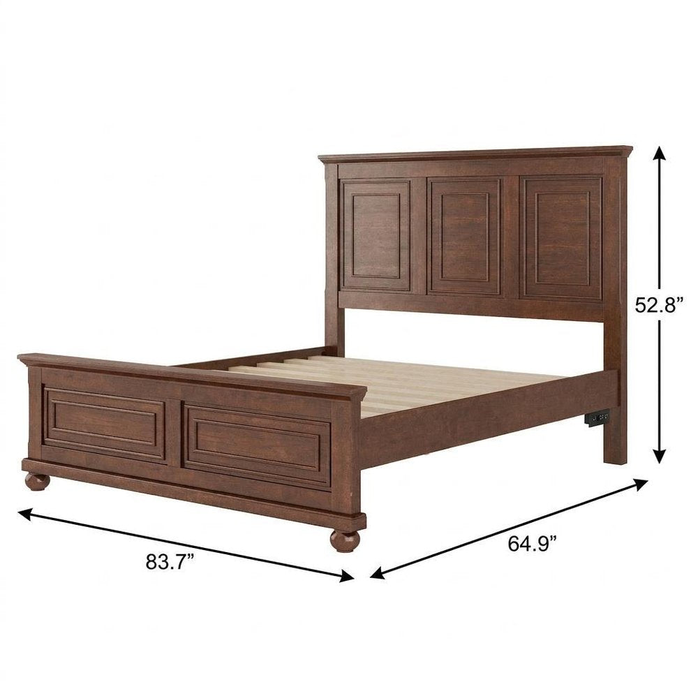 Brown Solid Wood Queen Bed Frame With USB