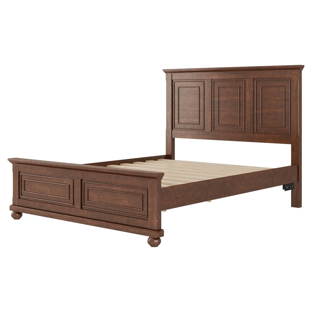 Brown Solid Wood Queen Bed Frame With USB — view 6