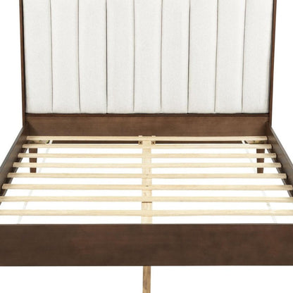 Walnut And Beige Solid Wood And Tufted Linen Blend Upholstered Queen Bed Frame HomeRoots