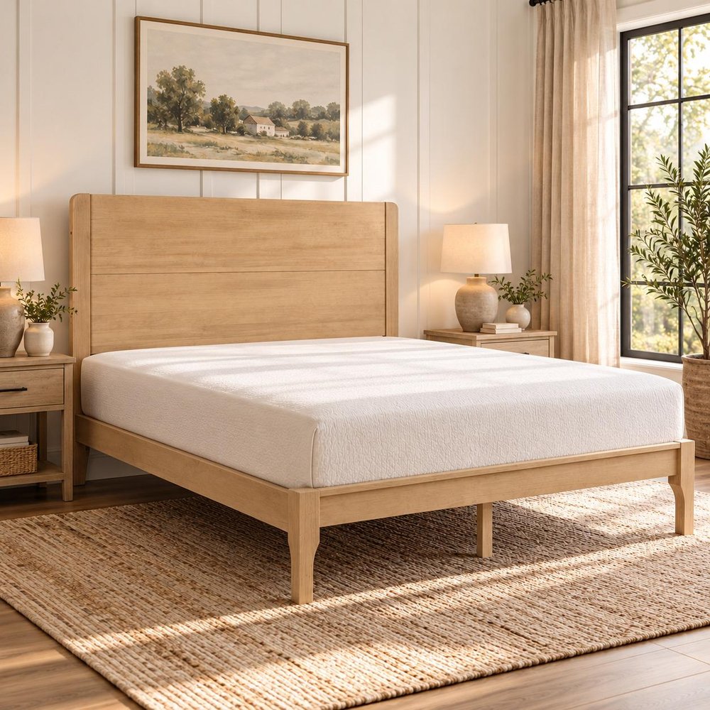 Natural Solid Wood Queen Bed Frame