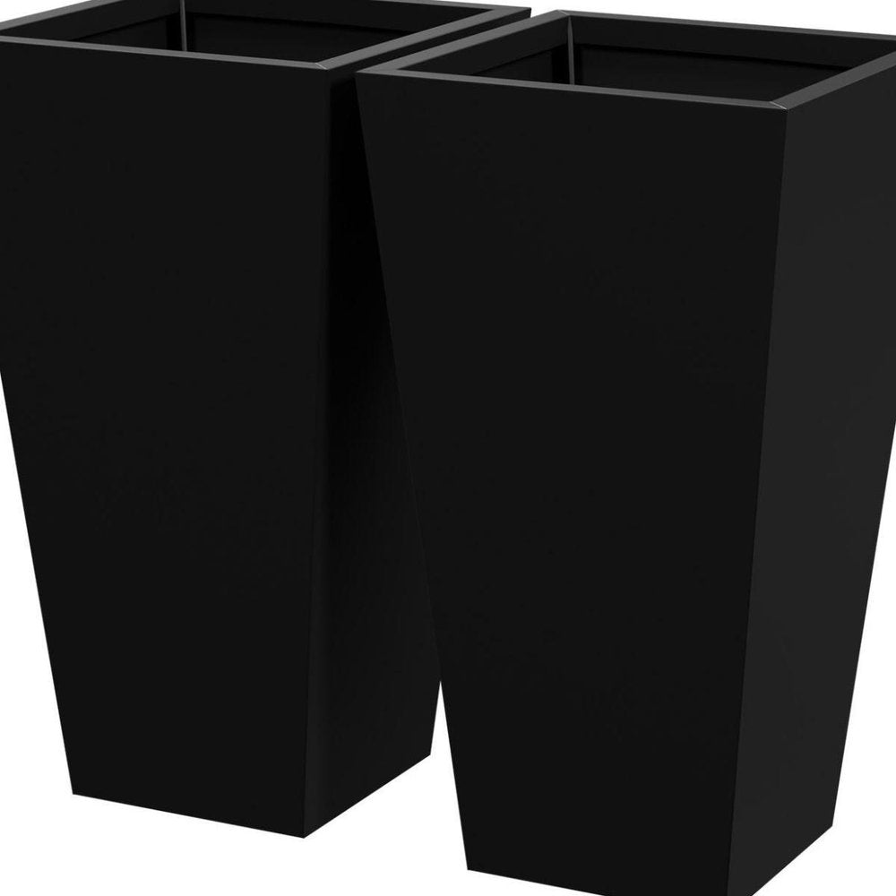 Set of Two Black Metal Rectangular Pot Planter — view 3