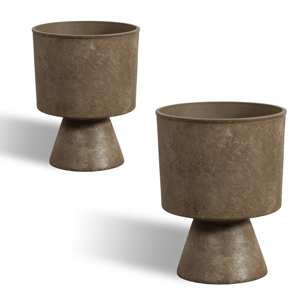 Set of Two Brown Heavy Duty Plastic Rectangular Pot Planter — view 1