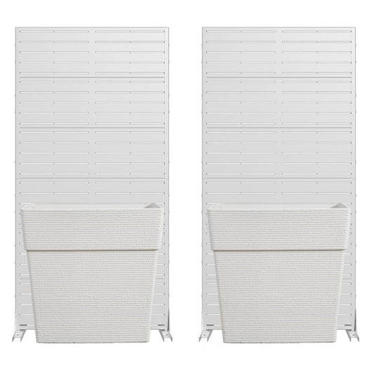 Set of Two White Heavy Duty Plastic Rectangular Pot Planter
