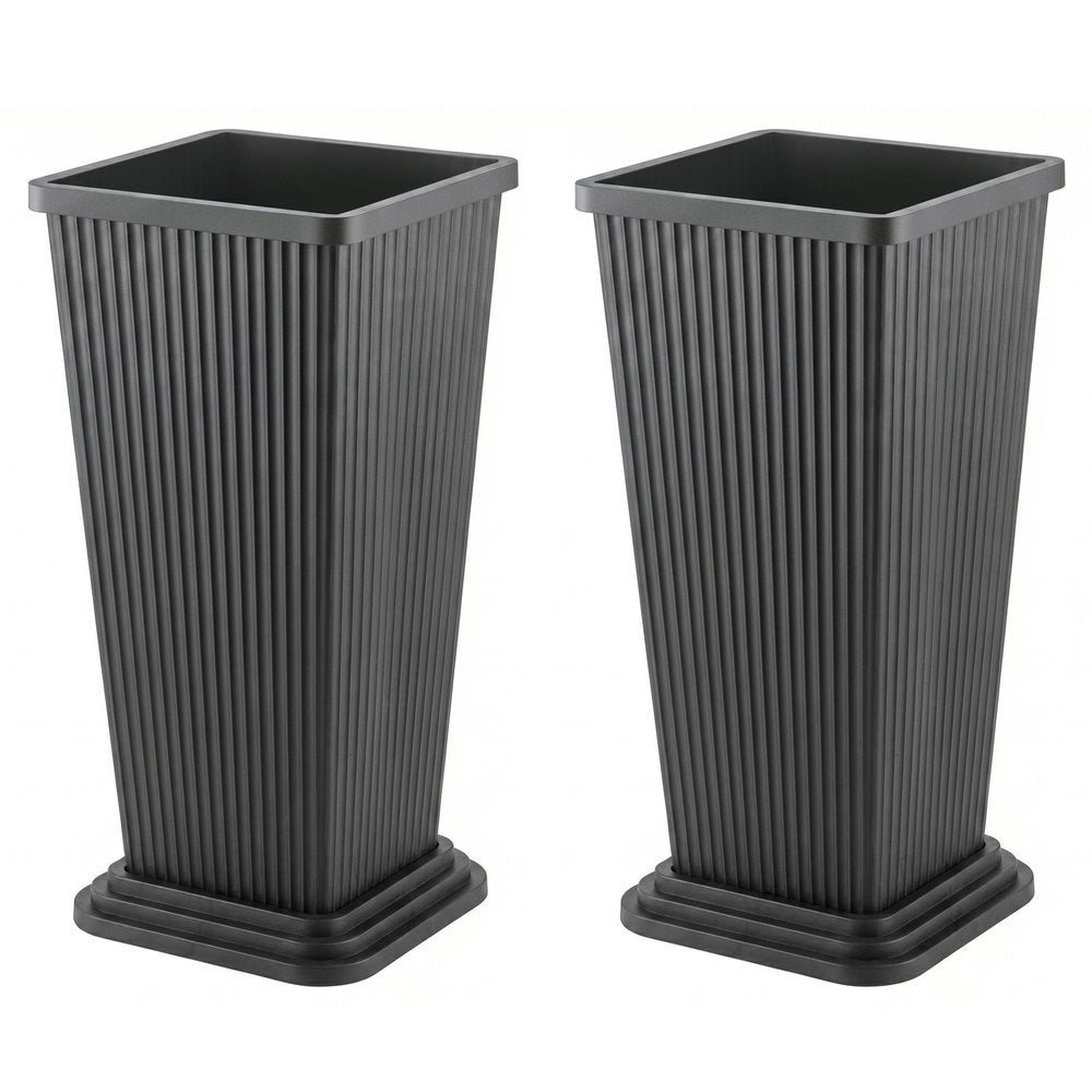 Set of Two Brown Heavy Duty Plastic Rectangular Pot Planter — view 1