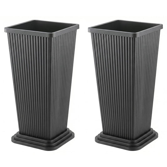 Set of Two Brown Heavy Duty Plastic Rectangular Pot Planter