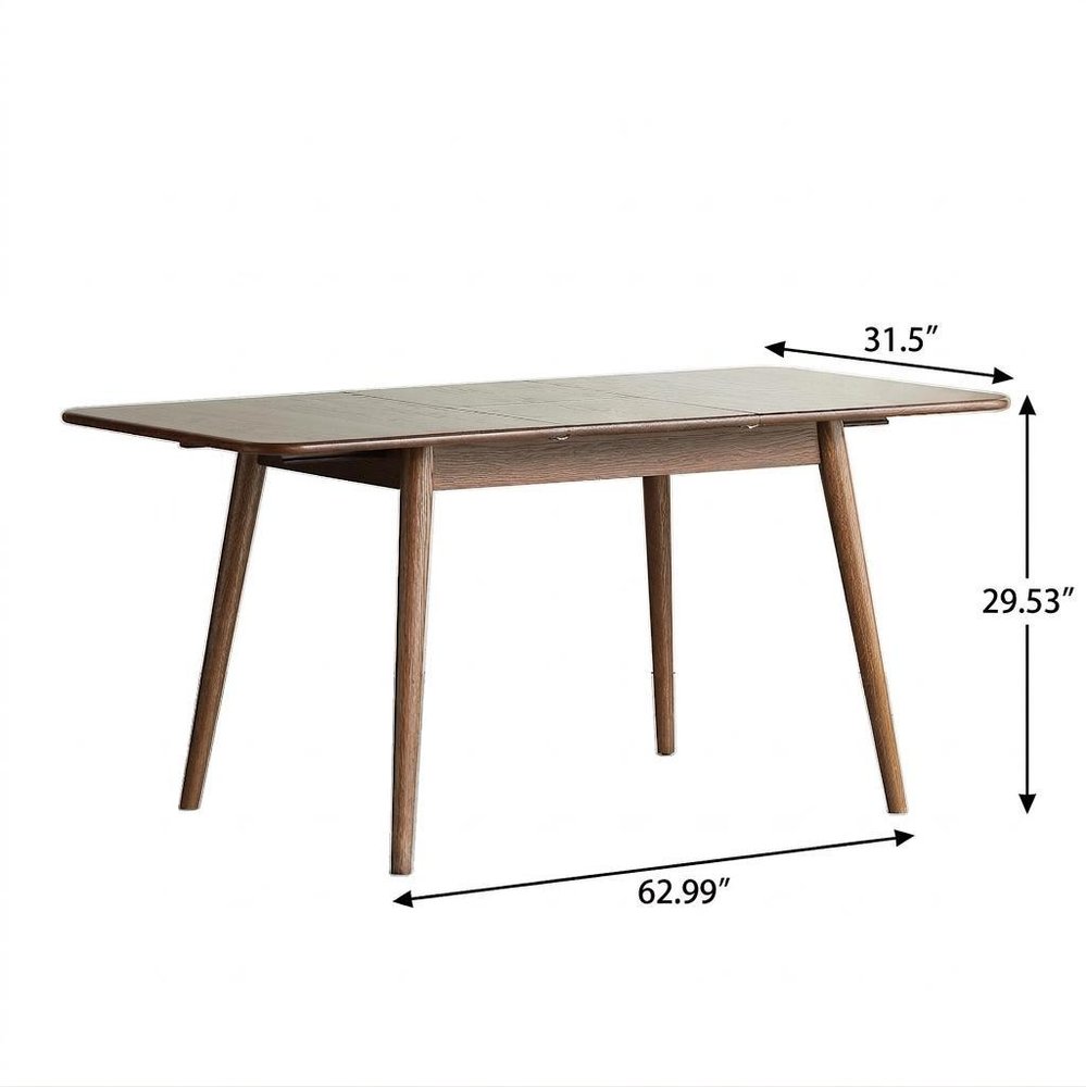 63" Walnut Solid Wood Removable Leaf Pedestal Base Round Top Extendable Dining Table — view 5