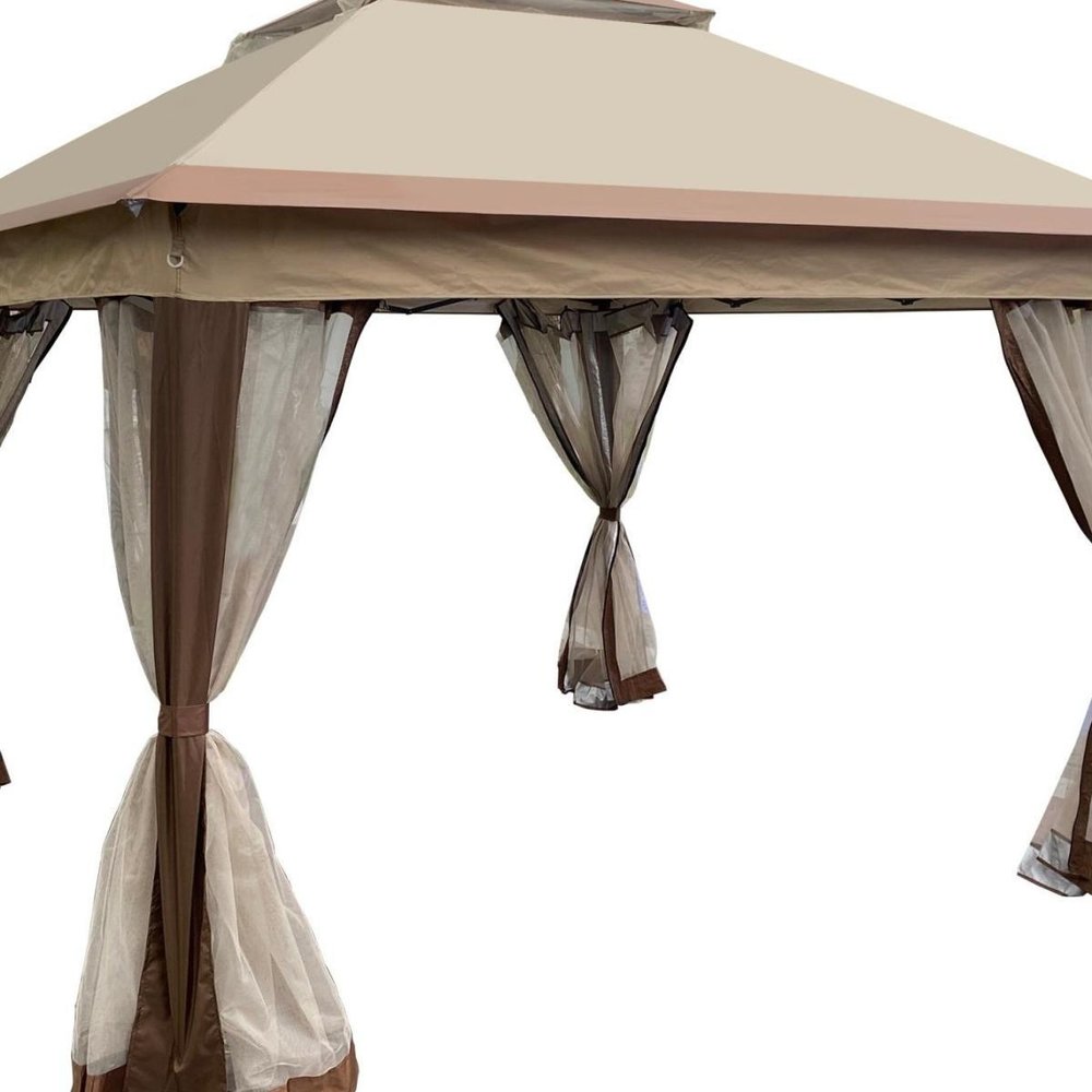 130" X 130" Coffee Metal Square Gazebo — view 2