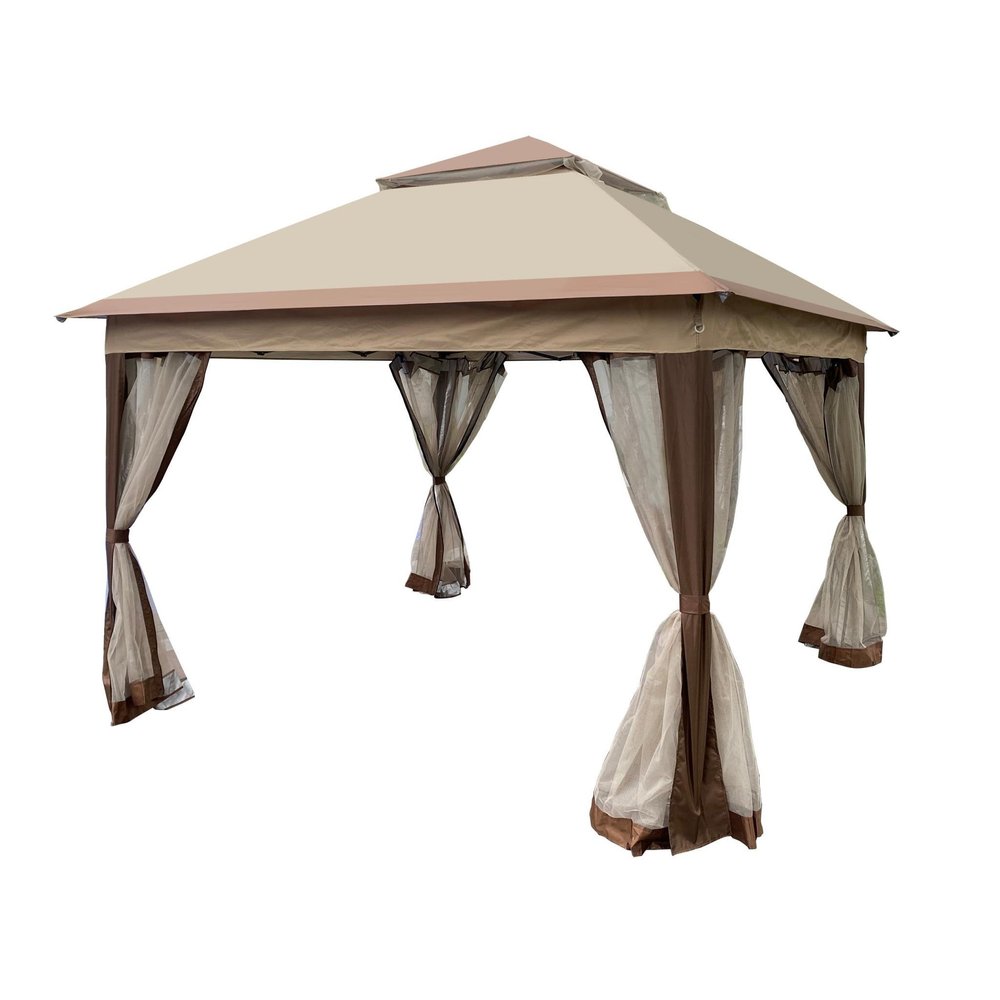 130" X 130" Coffee Metal Square Gazebo — view 3