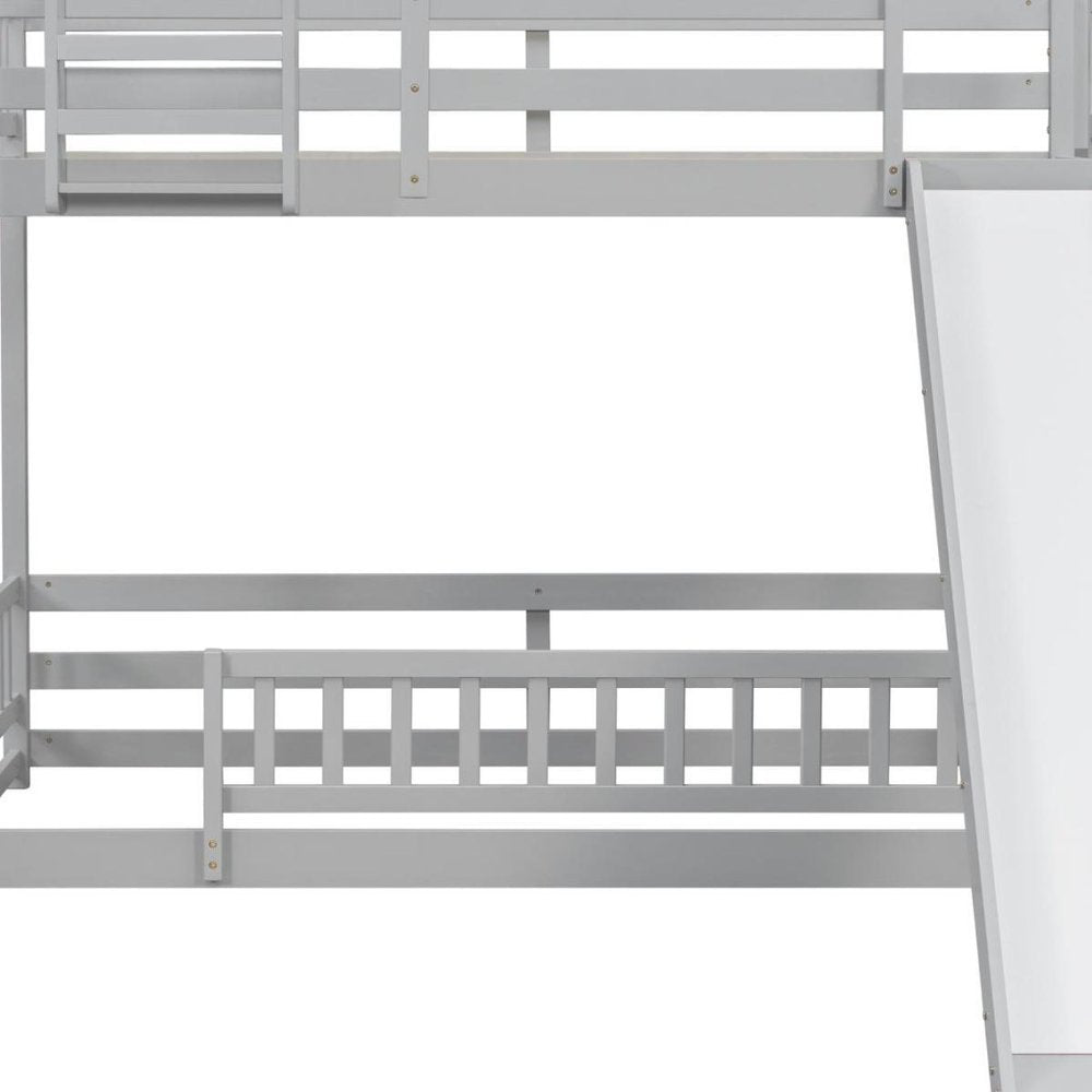 White Twin Over Twin Solid Wood Bunk Bed With Stairs And Lighted And Slide HomeRoots