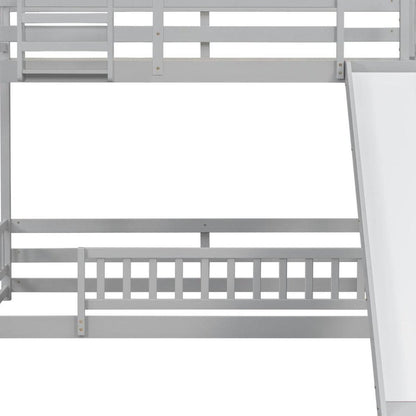 White Twin Over Twin Solid Wood Bunk Bed With Stairs And Lighted And Slide HomeRoots