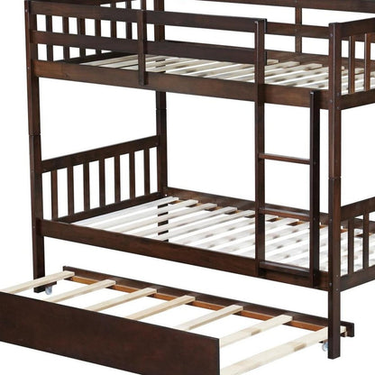 Espresso Twin Over Twin Solid Wood Bunk Bed With Trundle HomeRoots
