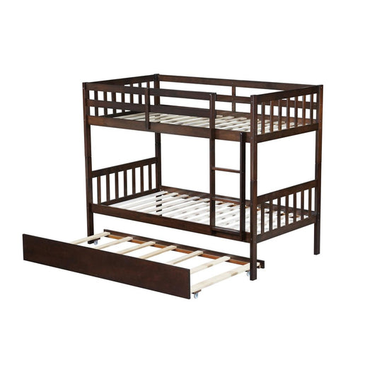 Espresso Twin Over Twin Solid Wood Bunk Bed With Trundle