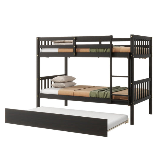 Espresso Twin Over Twin Solid Wood Bunk Bed With Trundle
