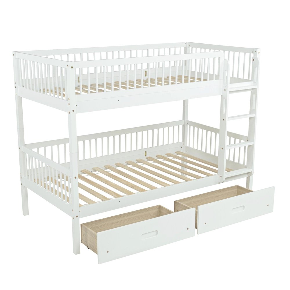 Natural Twin Over Twin Solid Wood Bunk Bed With Drawers And Storage HomeRoots
