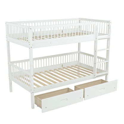 Natural Twin Over Twin Solid Wood Bunk Bed With Drawers And Storage HomeRoots