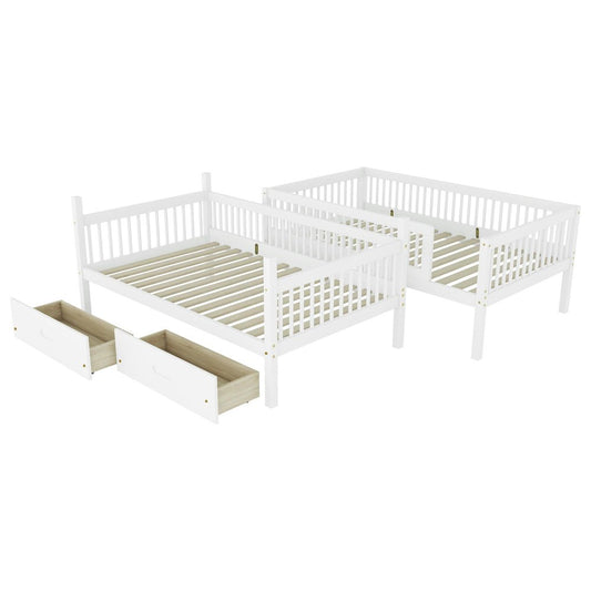 Natural Twin Over Twin Solid Wood Bunk Bed With Drawers And Storage