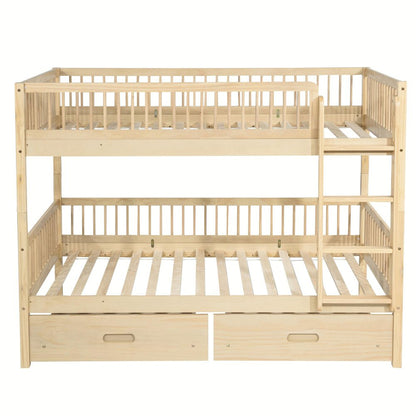 White Twin Over Twin Solid Wood Bunk Bed With Drawers And Storage
