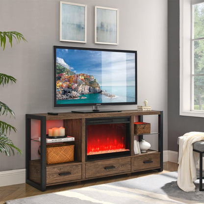 60 inch Electric Fireplace Media TV Stand With Sync Colorful LED Lights-Reclaimed Barnwood Color - FurniFindUSA