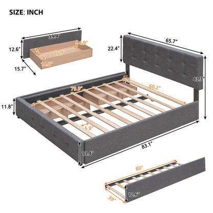 Upholstered Platform Bed with 2 Drawers and 1 Twin XL Trundle Linen Fabric Queen Size - Dark Gray - FurniFindUSA