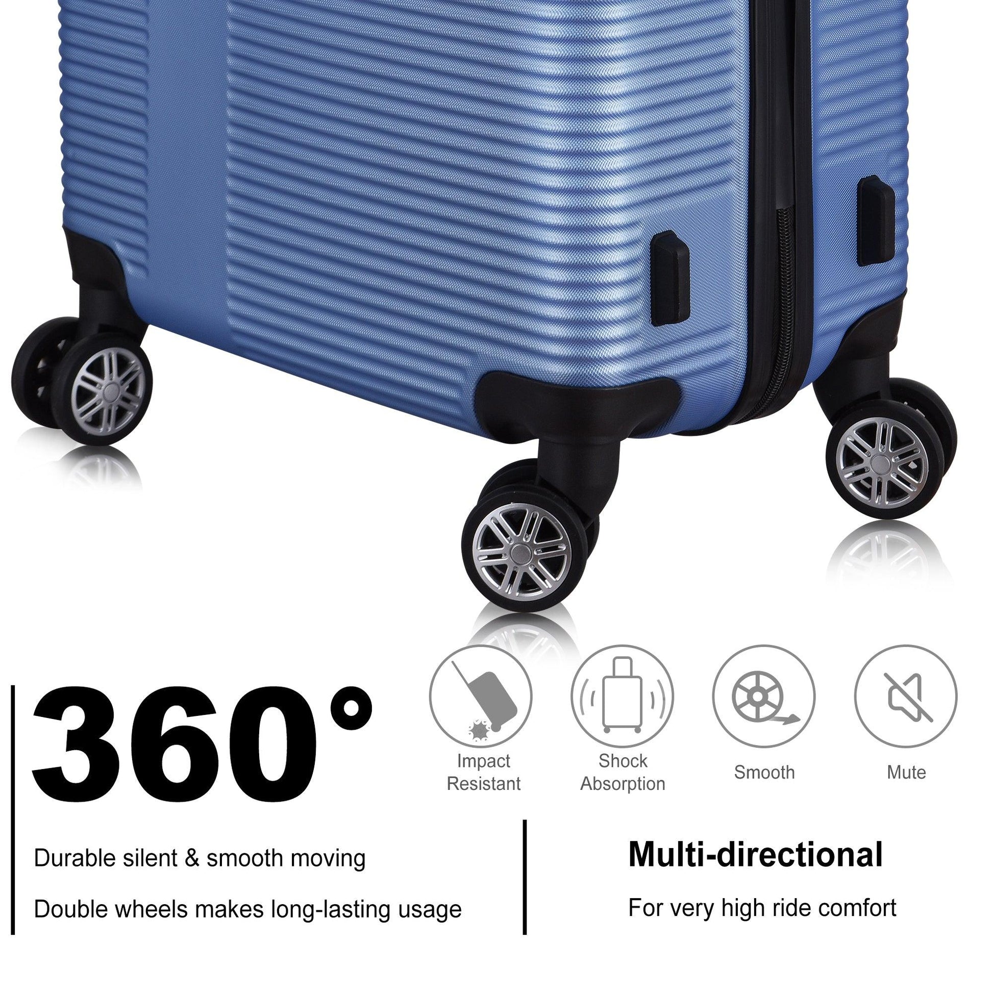 3 Piece Luggage with TSA Lock ABS, Durable Luggage Set, Spinner Wheels Cross Stripe Luggage Sets 20in/24in /28in Light Blue - FurniFindUSA