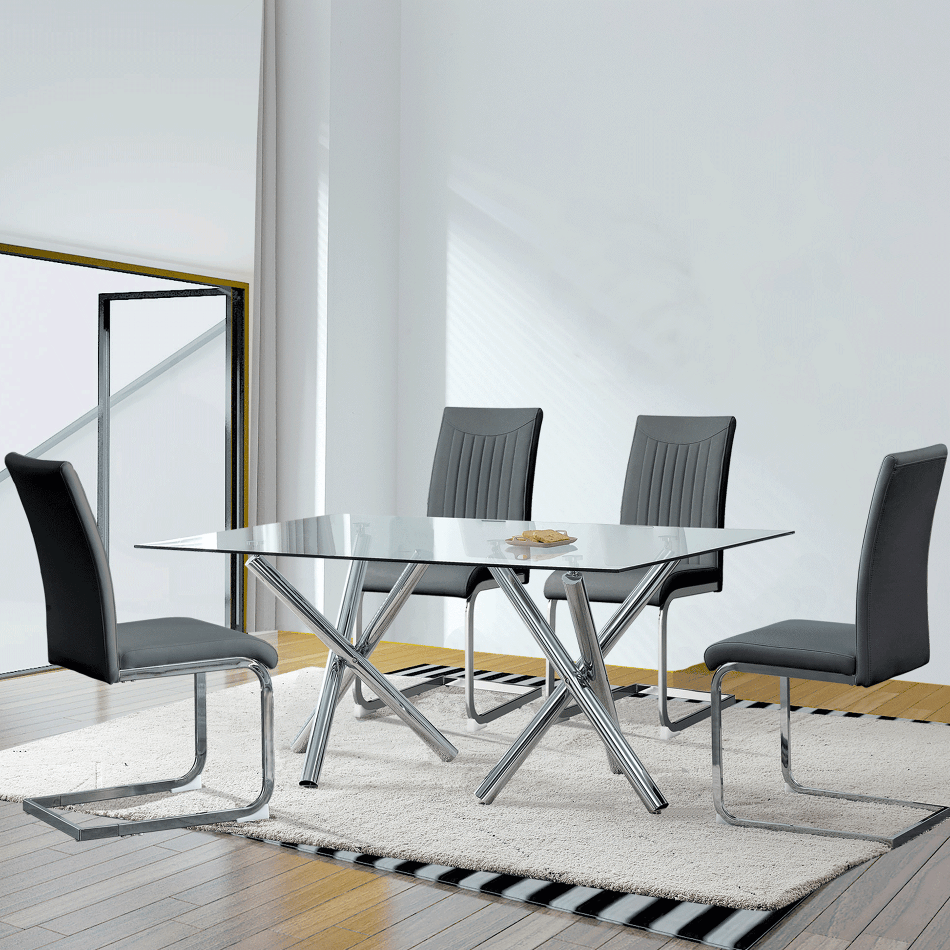 Large Modern Minimalist Rectangular Glass Dining Table for 6-8 - FurniFindUSA