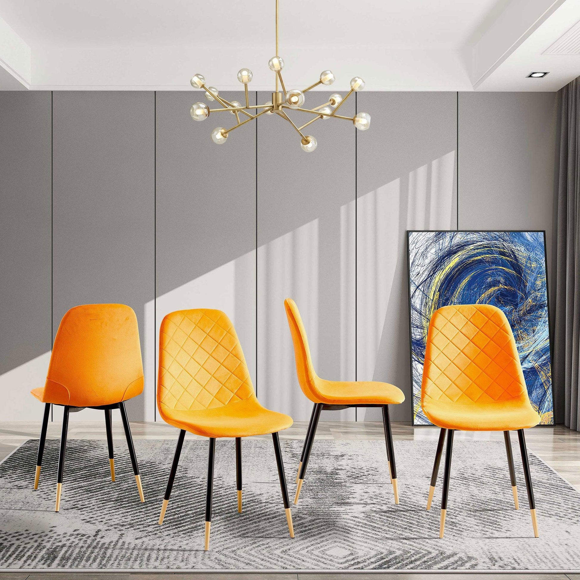 Orange Velvet Tufted Accent Chairs with Golden Color Metal Legs Modern Dining Chairs for Living Room Set of 2 - FurniFindUSA