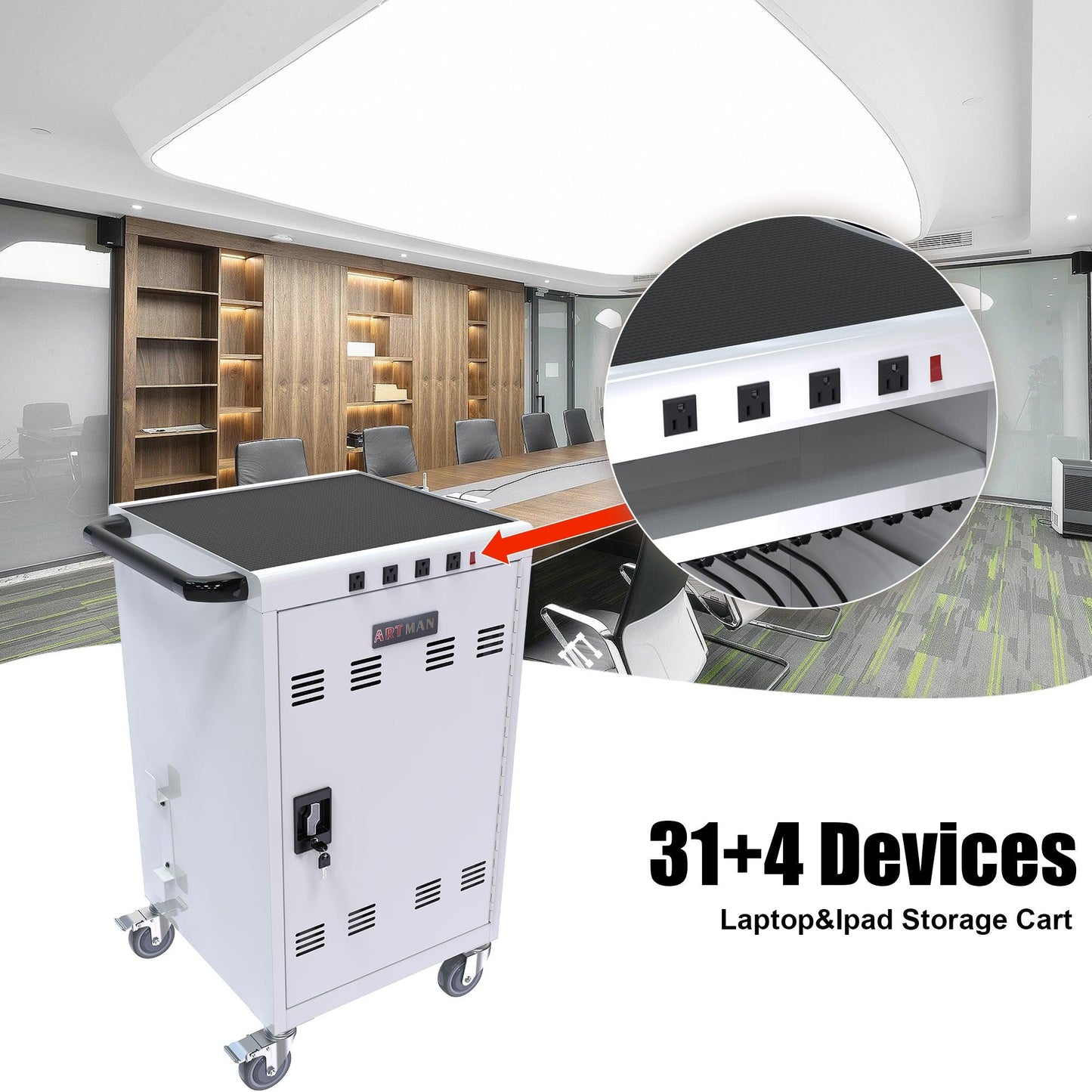 Mobile Charging Cart and Cabinet for Tablets Laptops 31+4-Device - FurniFindUSA